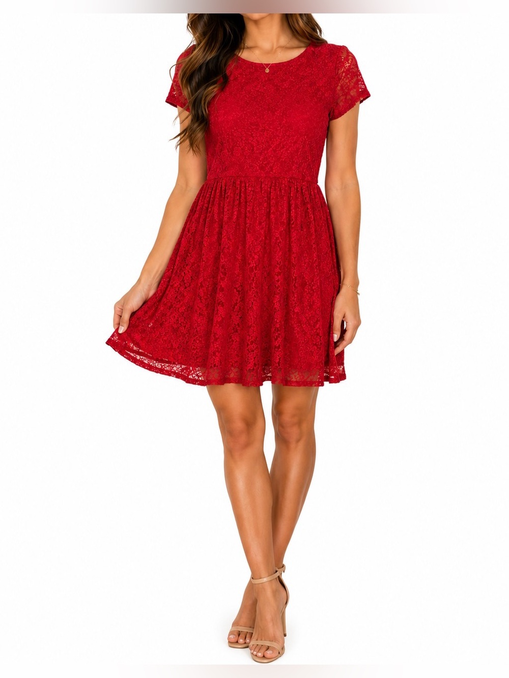Forever 21 Red Lace Fit & Flare A-Line Dress Size M